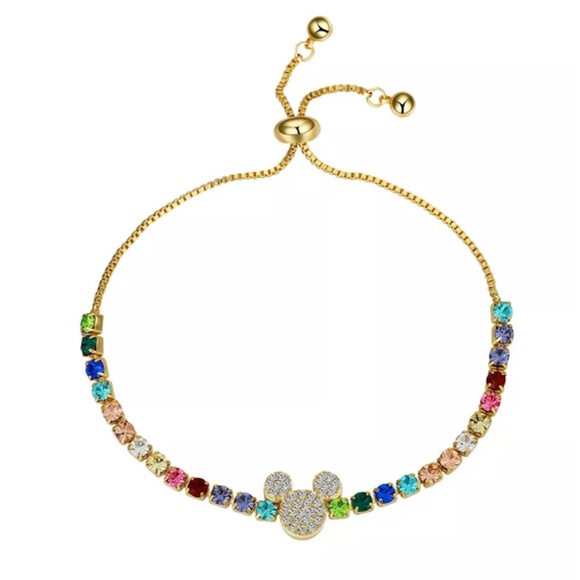 Disney Jewelry - Disney Multi-Color Crystal and Cubic Zirconia Mickey Mouse Bracelet Rainbow NWT